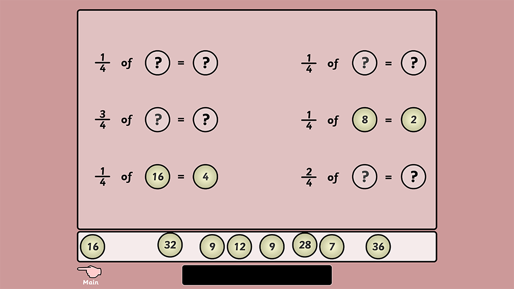 Drag fraction pods to complete fraction statements